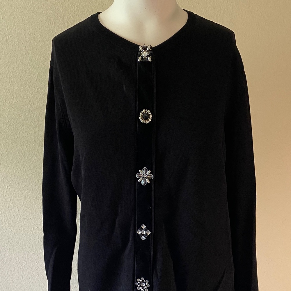 Jones New York Black Blouse with Silver Button Accents Sz L